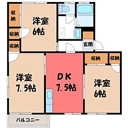 設楽ハイツB 3DKの間取図画像