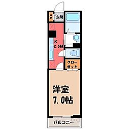 カレント2 1Kの間取図画像