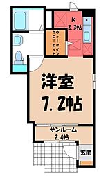 カーサプラシード3 ワンルームの間取図画像