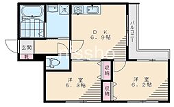 フェリーチェ中野新橋 2DKの間取図画像