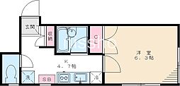フォルム原-2 1Kの間取図画像