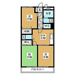 ウエストアローム 2階3DKの間取り