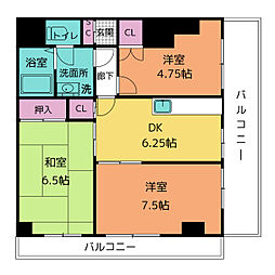 レジデンスオーク 4階3DKの間取り
