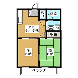 第3中川ハイツ 2階2DKの間取り