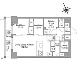 江戸川区東葛西6丁目マンション 2SLDKの間取図画像