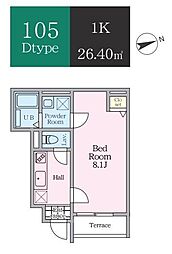 エトワールヴァリ プレリュード 1Kの間取図画像