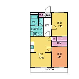 第2仲町マンション 2LDKの間取図画像