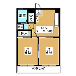 マリンハイツ 2DKの間取図画像