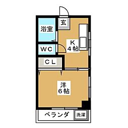 ハイツシンヤード 1Kの間取図画像