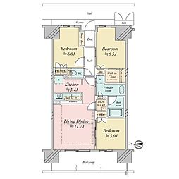 ローレルスクエアOSAKALINKノーステラス 3SLDKの間取図画像