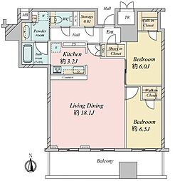 クレヴィアタワー御堂筋本町 2LDKの間取図画像