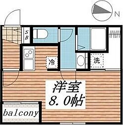 カーサトリプルエー 1階ワンルームの間取り