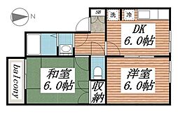 ベルレージュ鹿野 2DKの間取図画像