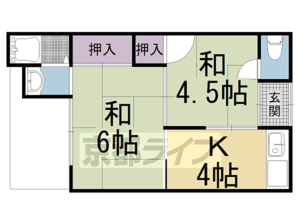 罧原荘 C-10｜京都府京都市右京区梅津罧原町(賃貸アパート2K・2階・30.00㎡)の写真 その2