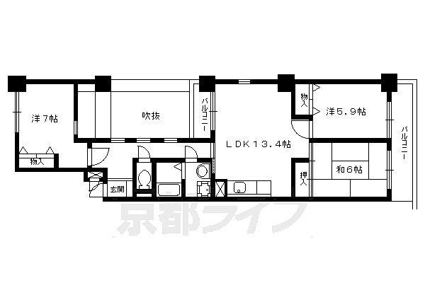 せんぼん有彩館 302｜京都府京都市上京区丹波屋町(賃貸マンション3LDK・3階・71.23㎡)の写真 その2