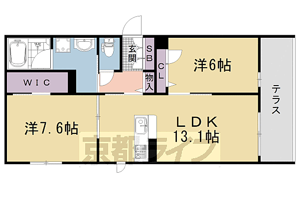 フォルトゥーナ太秦面影 103｜京都府京都市右京区太秦面影町(賃貸マンション2LDK・1階・61.95㎡)の写真 その2