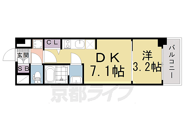 京都府京都市南区吉祥院定成町(賃貸マンション1DK・2階・25.65㎡)の写真 その2