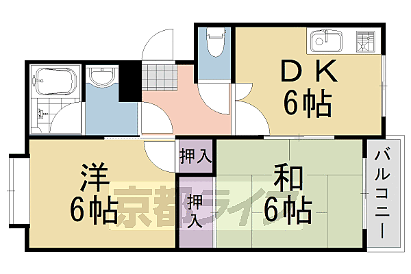 コーポ湯浅 205｜京都府京都市西京区松室北河原町(賃貸マンション2DK・2階・42.93㎡)の写真 その2