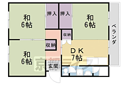 京都市洛西北福西市営住宅30棟 3DKの間取図画像