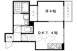 JR山陰本線 円町駅 徒歩7分の賃貸マンション 1階1DKの間取り
