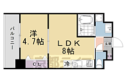 JR山陰本線 二条駅 徒歩4分の賃貸マンション 6階1LDKの間取り