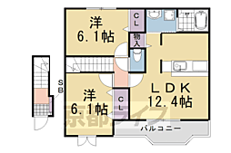 サンブライト 2階2LDKの間取り