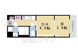 レシオス京都嵯峨野 1階1DKの間取り