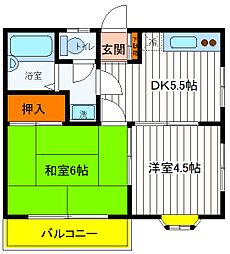 JR中央線 立川駅 徒歩8分の賃貸アパート 2階2DKの間取り