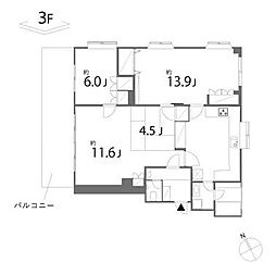 JR中央線 立川駅 徒歩11分の賃貸マンション 3階3LDKの間取り