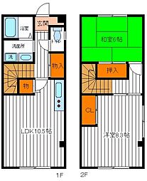 JR青梅線 拝島駅 徒歩18分の賃貸テラスハウス 2階2LDKの間取り