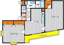 JR中央線 立川駅 徒歩8分の賃貸マンション 5階2DKの間取り