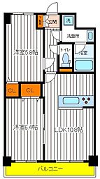 JR中央線 立川駅 徒歩17分の賃貸マンション 1階2LDKの間取り