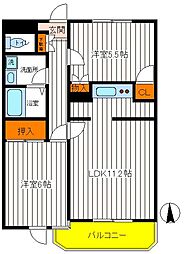 JR青梅線 西立川駅 徒歩15分の賃貸マンション 1階2LDKの間取り