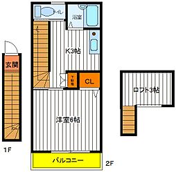 JR中央線 立川駅 徒歩10分の賃貸アパート 2階1Kの間取り