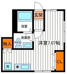JR南武線 西国立駅 徒歩8分の賃貸アパート 1階ワンルームの間取り