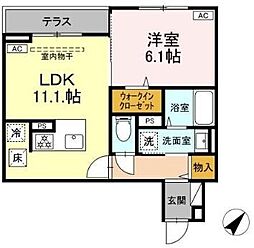 JR中央線 立川駅 徒歩14分の賃貸アパート 1階1LDKの間取り