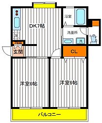 多摩都市モノレール 砂川七番駅 徒歩3分の賃貸マンション 2階2DKの間取り