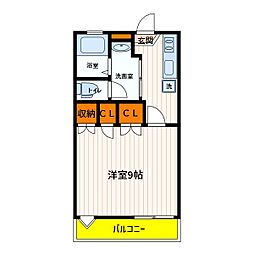 JR南武線 西国立駅 徒歩6分の賃貸マンション 3階1Kの間取り