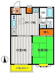 JR青梅線 西立川駅 徒歩6分の賃貸アパート 1階2DKの間取り