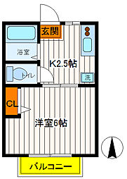JR青梅線 西立川駅 徒歩6分の賃貸アパート 1階1Kの間取り