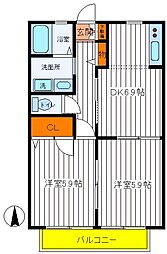 JR中央線 立川駅 徒歩17分の賃貸アパート 1階2DKの間取り