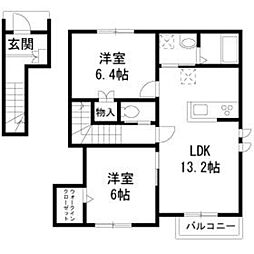 JR青梅線 牛浜駅 徒歩4分の賃貸アパート 2階2LDKの間取り