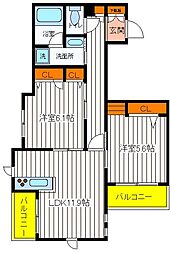 JR中央線 立川駅 徒歩12分の賃貸マンション 2階2LDKの間取り
