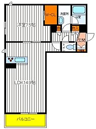 JR中央線 立川駅 徒歩7分の賃貸マンション 2階1LDKの間取り