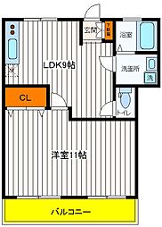 JR中央線 立川駅 徒歩15分の賃貸マンション 2階1LDKの間取り