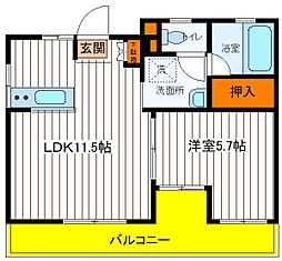 多摩都市モノレール 泉体育館駅 徒歩5分の賃貸マンション 3階1LDKの間取り