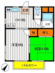 JR中央線 立川駅 徒歩18分の賃貸アパート 1階2DKの間取り
