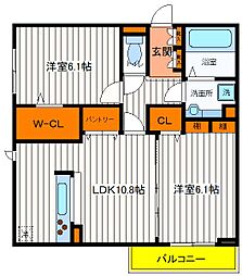 JR中央線 立川駅 徒歩8分の賃貸アパート 3階2LDKの間取り