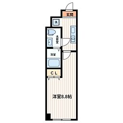 JR中央線 立川駅 徒歩6分の賃貸マンション 2階1Kの間取り