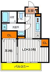 メゾン・ベルフルール 1LDKの間取図画像